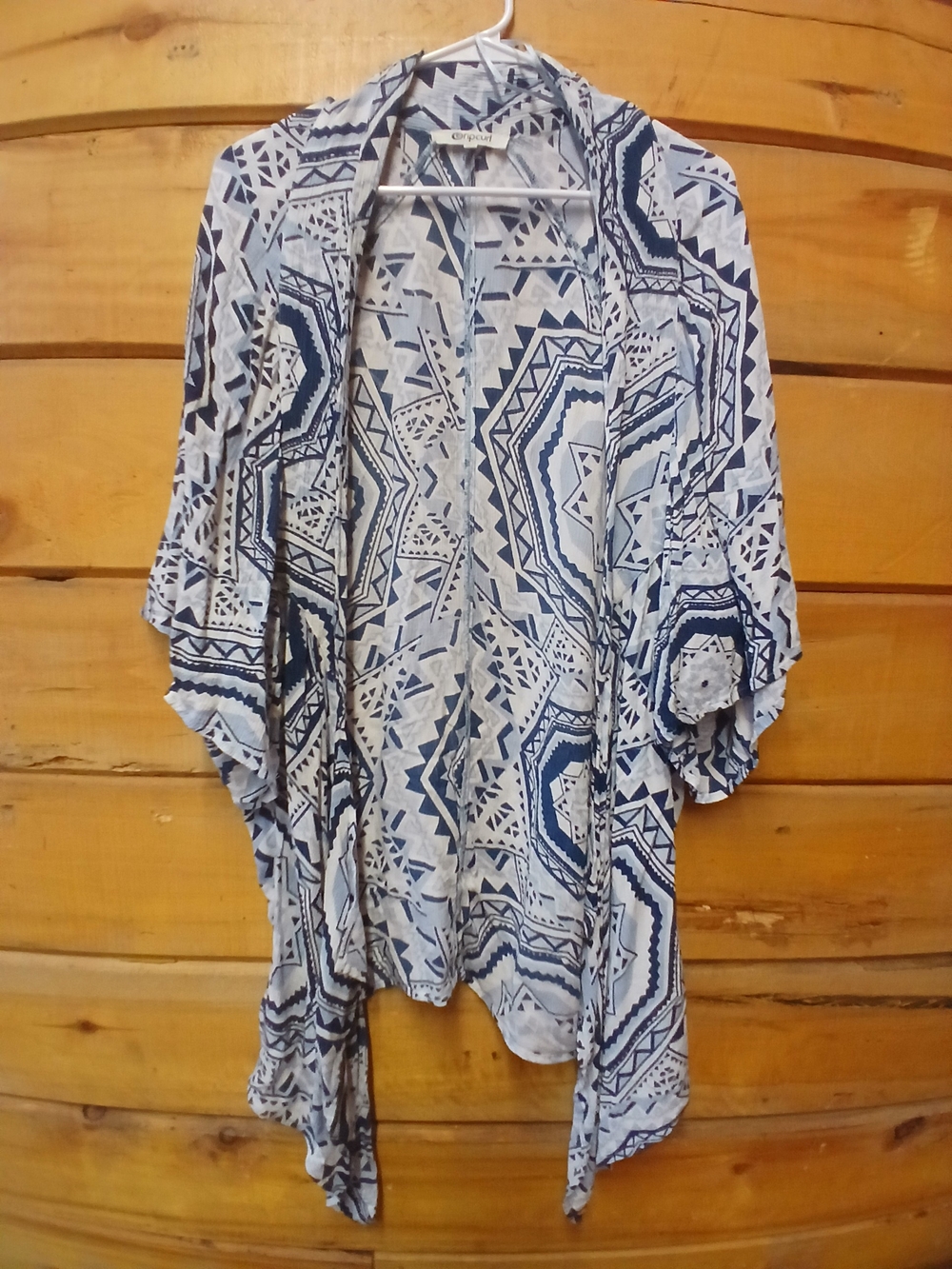 Rip Curl Open-Front Aztec Print Kimono - Blue & White